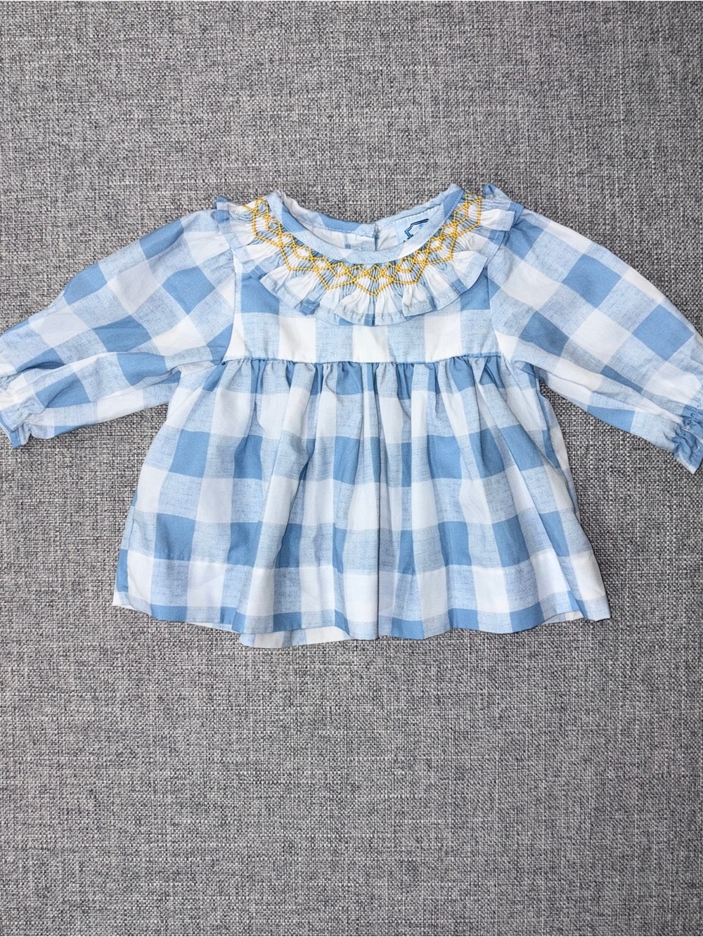 Smocked Blue & White Gingham Ruffle Baby Top
